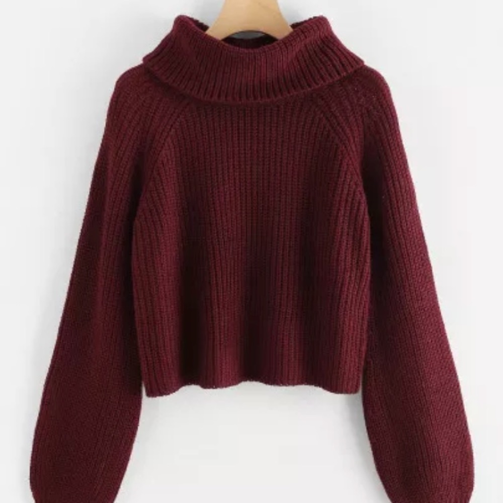 Rolled neck long sleeve sweater